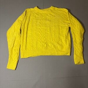 H&M Cable Knit Sweater Womens XS Yellow Wool Blend Long Sleeve Raglan Crew Neck